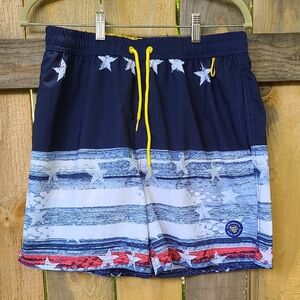 Navy‎ and White Star Swim Shorts with Yellow Drawstring